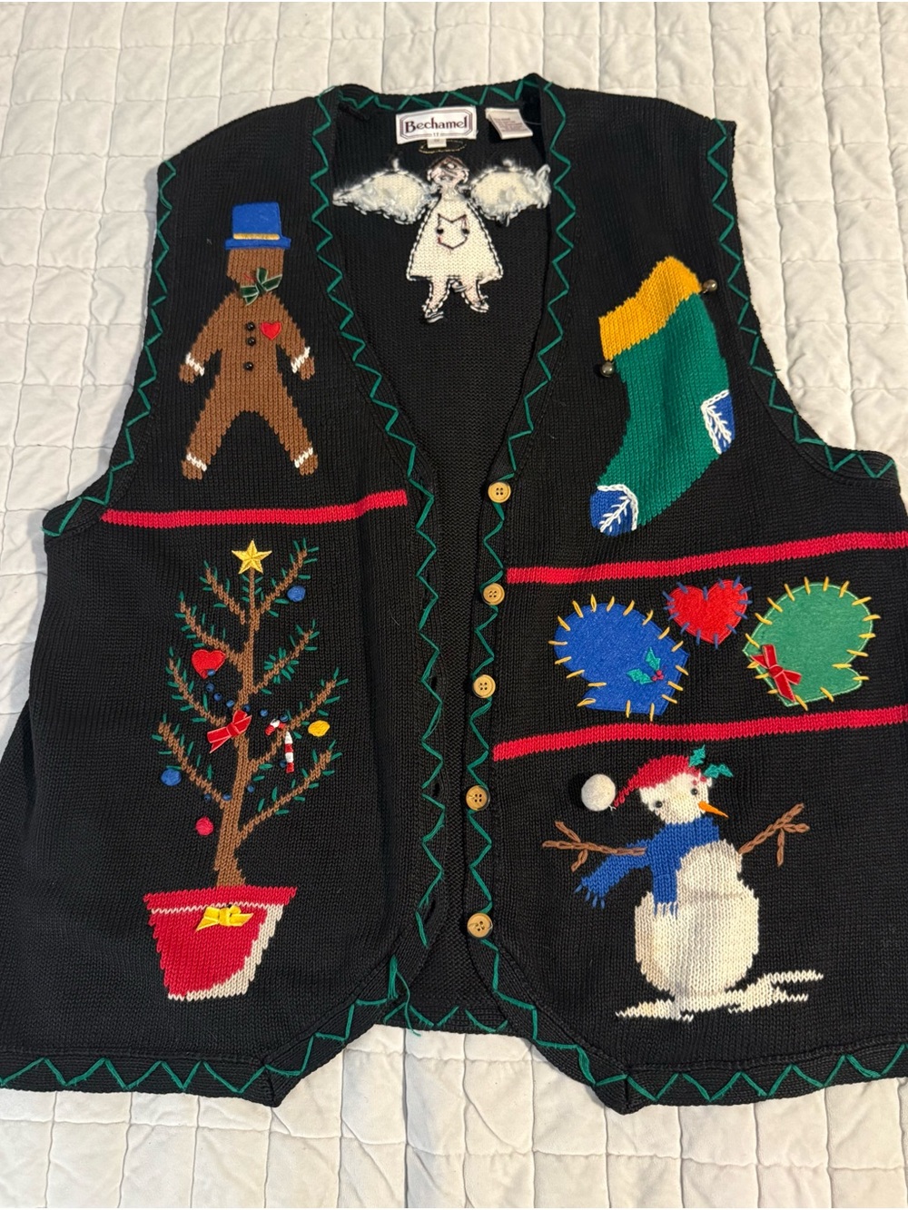 Vintage Christmas Knit Vest with Festive Motifs